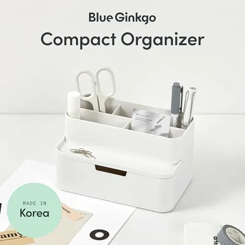 BLUE GINKGO Kompakter Schreibtisch-Organizer – kleine 5 Fächer, halbe Schublade – Stifthalter, Schreibwaren-Organizer für Schreibtisch, Schminktisch, Regal (hergestellt in Korea, Weiß)
