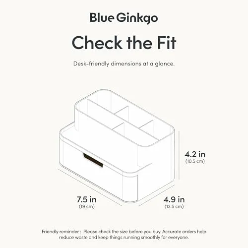 BLUE GINKGO Kompakter Schreibtisch-Organizer – kleine 5 Fächer, halbe Schublade – Stifthalter, Schreibwaren-Organizer für Schreibtisch, Schminktisch, Regal (hergestellt in Korea, Weiß)
