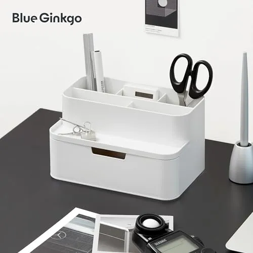 BLUE GINKGO Kompakter Schreibtisch-Organizer – kleine 5 Fächer, halbe Schublade – Stifthalter, Schreibwaren-Organizer für Schreibtisch, Schminktisch, Regal (hergestellt in Korea, Weiß)