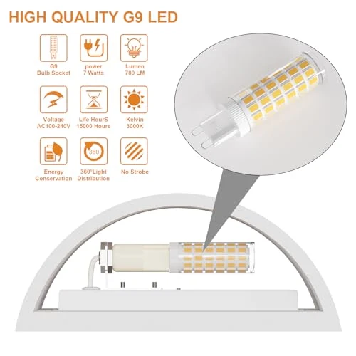 LED Wandleuchte Innen, 7W Weiß Gipsleuchte Modernes Design Wandlampe LED Licht Up und Down Wandlicht Spotlicht Warmweiß für Badezimmer, Wohnzimmer, Schlafzimmer, Flur (G9 LED Birne enthalten)