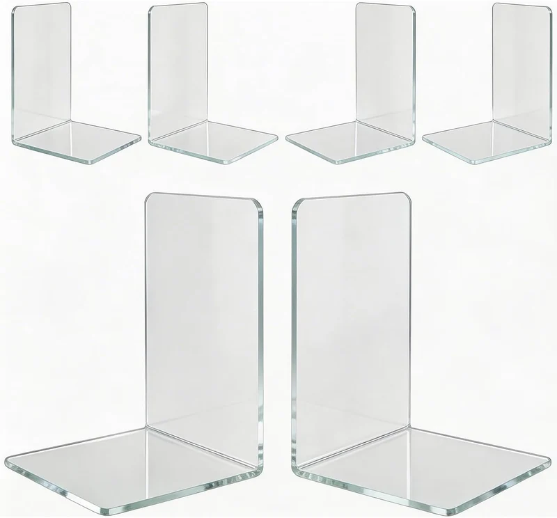 6er-Pack weiße Acryl-Buchstützen – rutschfest, stabil und leicht zu reinigen – ideal für Kinder, Schule und Büro (6, Weiß) (Transparentweiß)