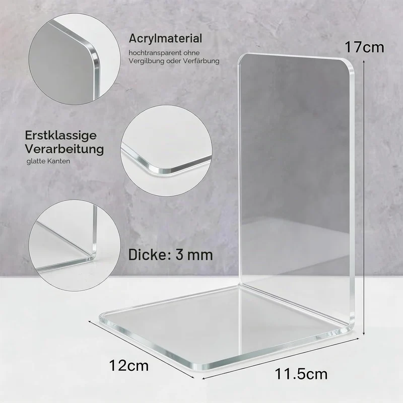 6er-Pack weiße Acryl-Buchstützen – rutschfest, stabil und leicht zu reinigen – ideal für Kinder, Schule und Büro (6, Weiß) (Transparentweiß)