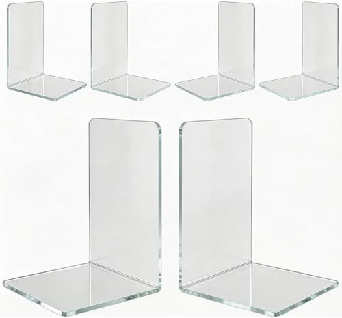 6er-Pack weiße Acryl-Buchstützen – rutschfest, stabil und leicht zu reinigen – ideal für Kinder, Schule und Büro (6, Weiß) (Transparentweiß)