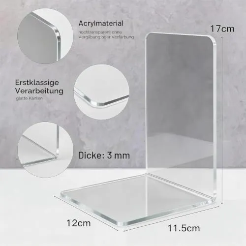 6er-Pack weiße Acryl-Buchstützen – rutschfest, stabil und leicht zu reinigen – ideal für Kinder, Schule und Büro (6, Weiß) (Transparentweiß)