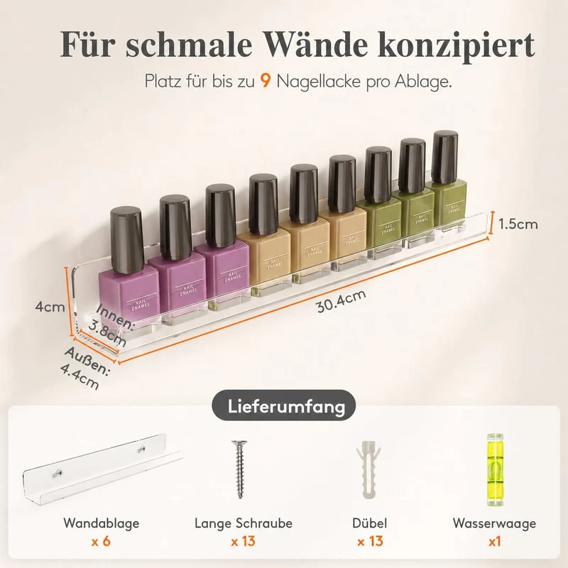 Lifewit 6 Pack Wandregal Schmal, 30,4cm Kunststoff Schweberegal, Klar