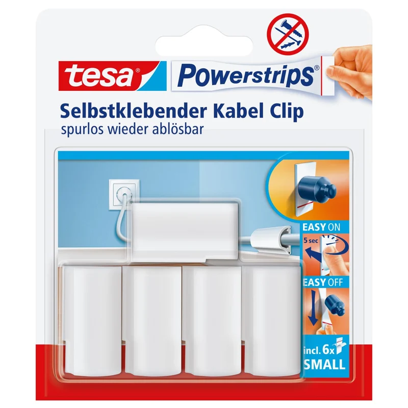 tesa Powerstrips Kabelclip - 1 x 5 Clips - Weiß