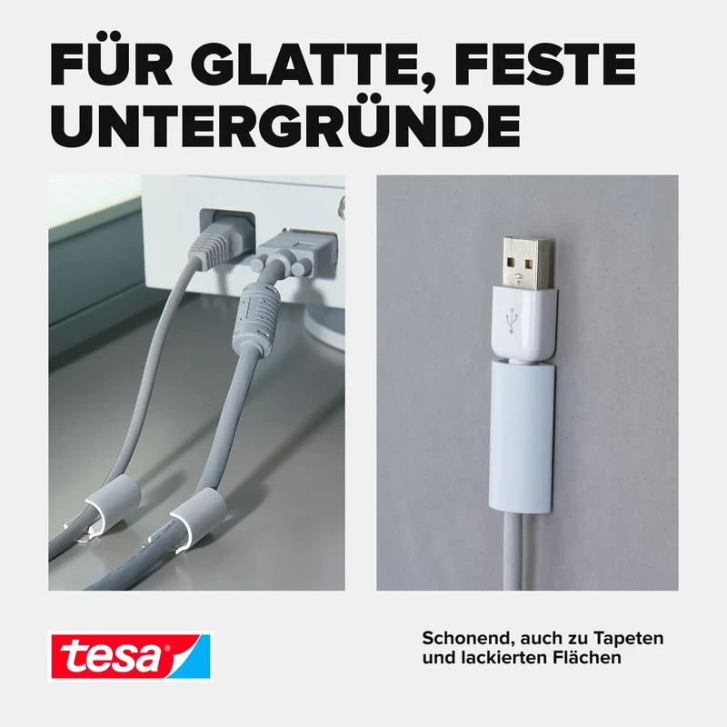 tesa Powerstrips Kabelclip - 1 x 5 Clips - Weiß