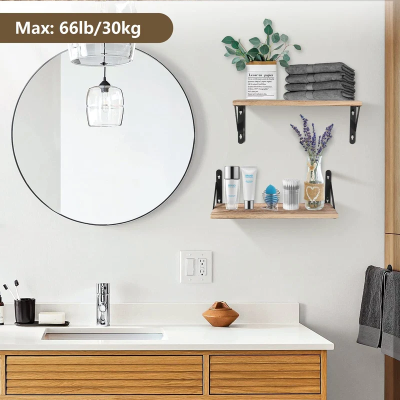 AGM Wandregal Holz, Regal Wand 2er Set, Dekorativ Regale für Wände, Tiefe 15cm, Länge 42.5cm Wandboard für Wohnzimmer, Schlafzimmer, Badezimmer, Küche, Büro