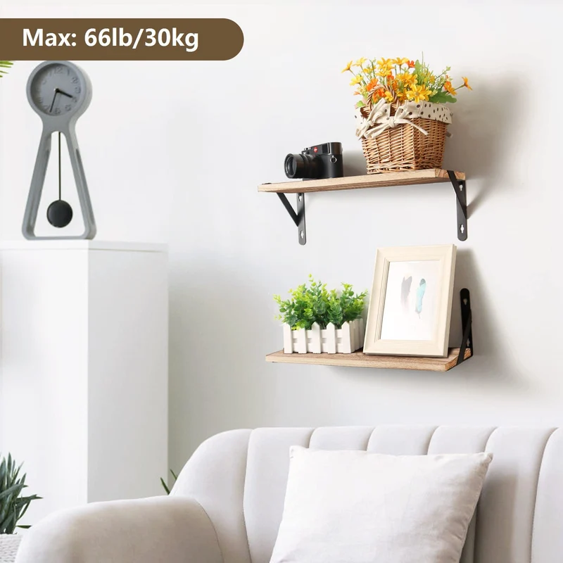 AGM Wandregal Holz, Regal Wand 2er Set, Dekorativ Regale für Wände, Tiefe 15cm, Länge 42.5cm Wandboard für Wohnzimmer, Schlafzimmer, Badezimmer, Küche, Büro