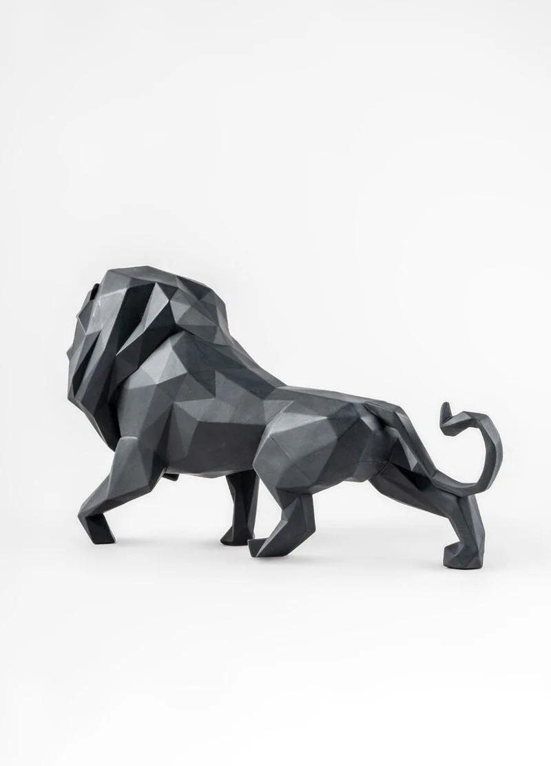 LLADRO® Löwen-Skulptur. Mattschwarz, 25x48cm 01009746