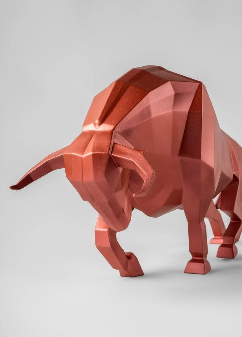 LLADRO® Bull Sculpture. Metallic red, 24x50cm 01009729