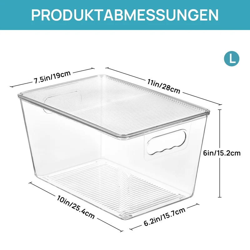 Vtopmart 6 Stück Aufbewahrungsboxen mit Deckel, Ordnungsboxen Stapelboxen-L