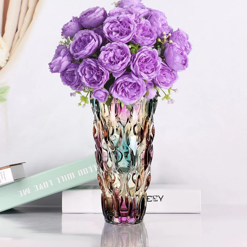 CEMABT 24 cm Blumenvase 3.4 lbs Thickened Vase für Tulpen- Geschenke für Mama zum Geburtstag,Geschenkideen Mutter Glasvase für Blumen Klarglasvase Dekorativ für Hochzeiten(Farbig Akzentuieren)