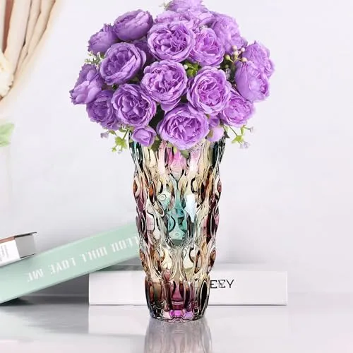 CEMABT 24 cm Blumenvase 3.4 lbs Thickened Vase für Tulpen- Geschenke für Mama zum Geburtstag,Geschenkideen Mutter Glasvase für Blumen Klarglasvase Dekorativ für Hochzeiten(Farbig Akzentuieren)