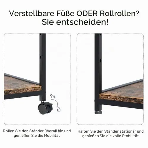 Huhote 3-stöckiger Druckerständer, Druckertisch mit Rollen, Metall Druckerwagen, Druckerregal für Büro, Zuhause, Schule und Arbeitszimmer, Druckerschrank für Fax, Kopierer, Scanner (Holzfarbe)