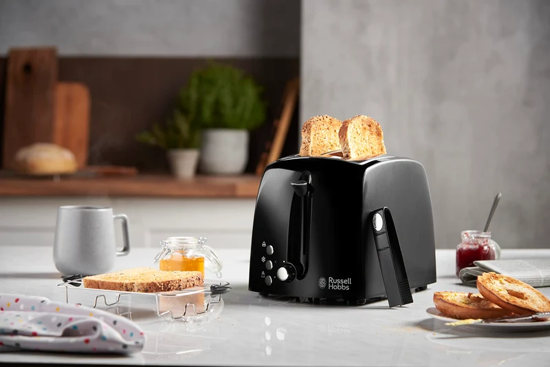 Russell Hobbs Toaster [für 2 Scheiben] Textures+ (extra breite Toastschlitze, inkl. Brötchenaufsatz & integrierte Toast-Zange, 6 Bräunungsstufen + Auftau- & Aufwärmfunktion, 850W) 22601-56