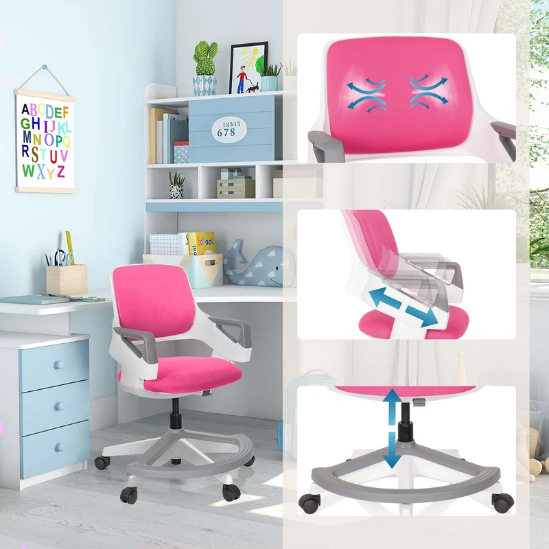 hjh OFFICE Kinder- & Jugendstuhl Kid Flex – Mitwachsender Drehstuhl mit Verstellbarer Rückenlehne, individuell anpassbar, 4–14 Jahre, Rosa