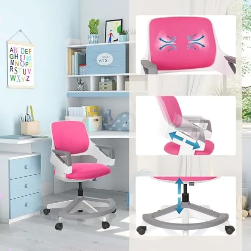 hjh OFFICE Kinder- & Jugendstuhl Kid Flex – Mitwachsender Drehstuhl mit Verstellbarer Rückenlehne, individuell anpassbar, 4–14 Jahre, Rosa
