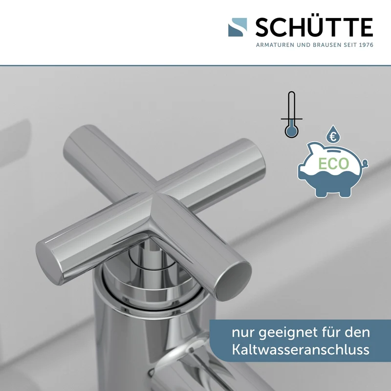 Schütte Kaltwasserhahn MATAO, Kaltwasser Armatur für das Bad, Wasserhahn Bad nur für Kaltwasser, Standventil mit schickem Kreuzgriff, 37956