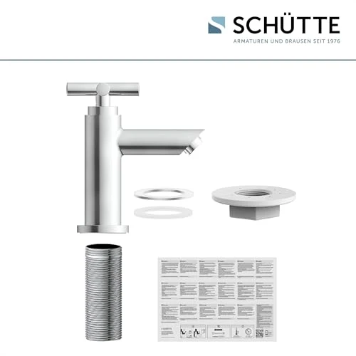 Schütte Kaltwasserhahn MATAO, Kaltwasser Armatur für das Bad, Wasserhahn Bad nur für Kaltwasser, Standventil mit schickem Kreuzgriff, 37956