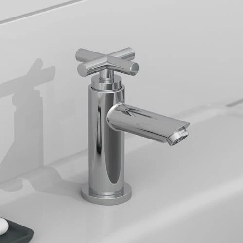 Schütte Kaltwasserhahn MATAO, Kaltwasser Armatur für das Bad, Wasserhahn Bad nur für Kaltwasser, Standventil mit schickem Kreuzgriff, 37956