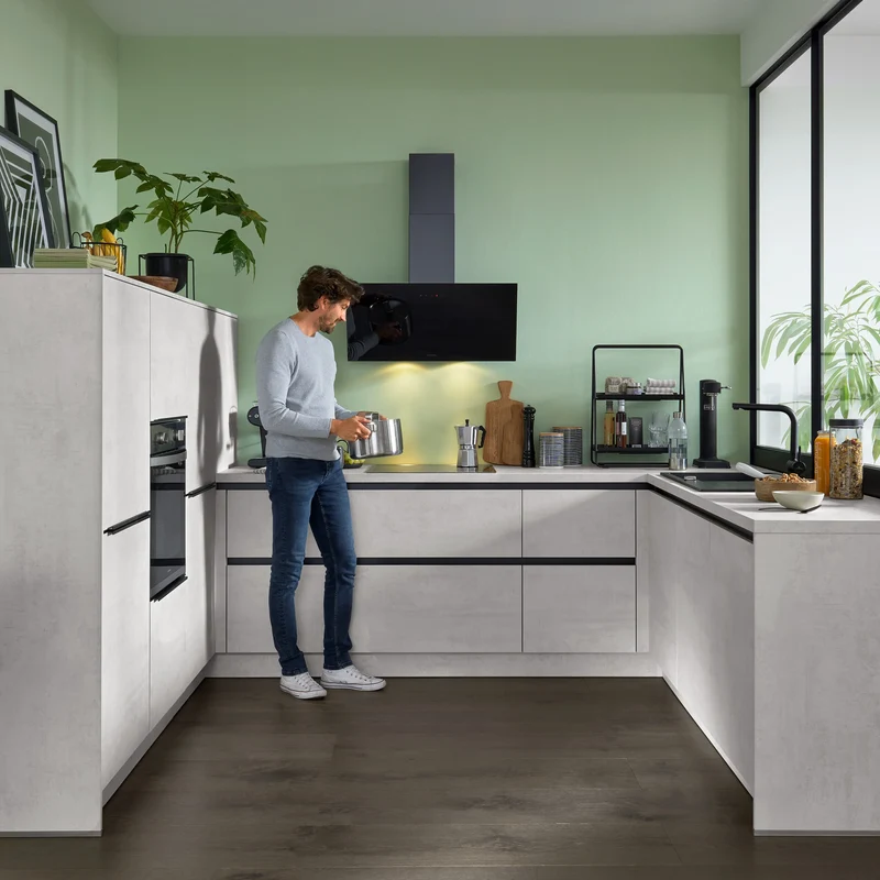 Interliving U-Küche Serie 3080 in Betonoptik – Küchenstudio FREY