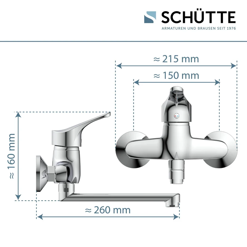 SCHÜTTE 22600 ATTICA Wandwasserhahn Chrom, Wand-Spültischarmatur 360°, ideal für Doppelspülbecken, Wasserhahn Wandmontage, Wandarmatur für Küche/Ausgussbecken, Mischbatterie für Wandmontage