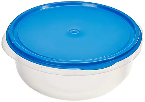 axentia Teigschüssel mit Plopp-Deckel - Hefeteigschüssel rund - Schüssel transparent - Salatschüssel groß - Plastikschüssel 6 Liter - Kunststoffschüssel flach & verschließbar, spülmaschinenfest Blau