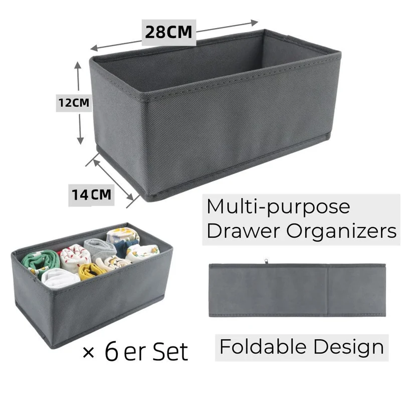 6 Stück Kleiderschrank Organizer Schubladen Ordnungssystem Faltbare Stoff Aufbewahrungsbox Schublade Organizer Schrank Organizer 6er Unterwäsche Organizer Socken Organizer (Grau)