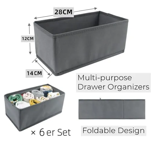6 Stück Kleiderschrank Organizer Schubladen Ordnungssystem Faltbare Stoff Aufbewahrungsbox Schublade Organizer Schrank Organizer 6er Unterwäsche Organizer Socken Organizer (Grau)