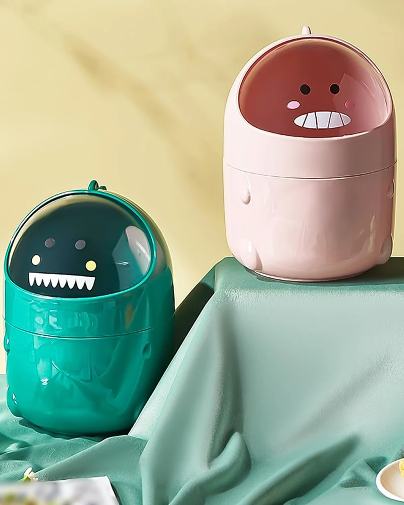 Mini TischmüLleimer mit Deckel, Dinosaurier Süße Cartoon Tisch Mülleimer, Cute Papierkorb Klein, Kawaii Deko, Aufbewahrungsbox, für BüRos, Kinderzimmer, Schminktisch, Wohnzimmer (Grün)