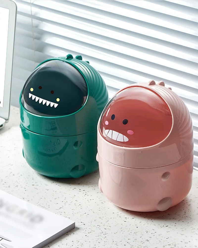 Mini TischmüLleimer mit Deckel, Dinosaurier Süße Cartoon Tisch Mülleimer, Cute Papierkorb Klein, Kawaii Deko, Aufbewahrungsbox, für BüRos, Kinderzimmer, Schminktisch, Wohnzimmer (Grün)