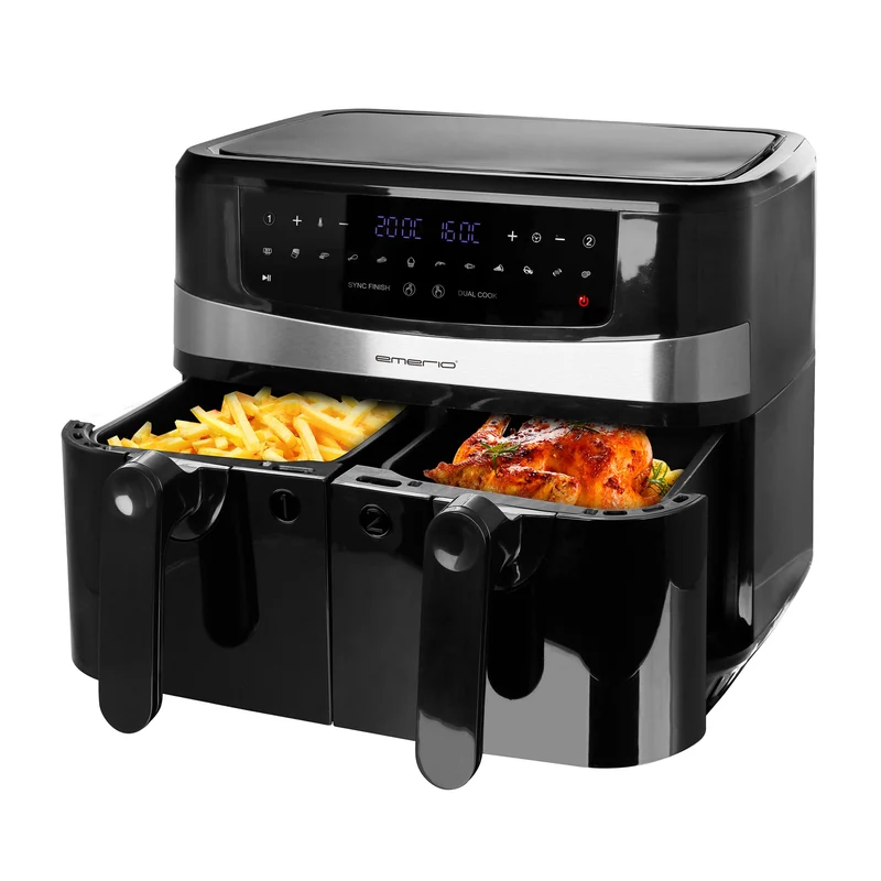 EMERIO digitale 10L DOPPEL Heißluftfritteuse AirFryer Frittieren mit heißer Luft ohne Öl möglich 2x5L Volumen 12 Programme BPA frei SMART FINISH Funktion (beide gleichzeitig fertig) AF-126672.4