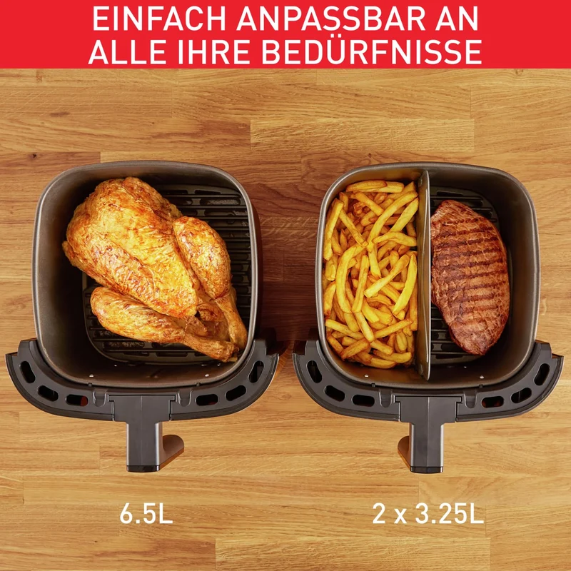 Tefal Easy Fry & Grill XXL Heißluftfritteuse 6,5 L – Airfryer mit Flexcook-Trennwand (XXL oder geteilt), 8 Programme, 80–220 °C, Druckguss-Grillplatte, fettarm frittieren, spülmaschinenfest EY8018