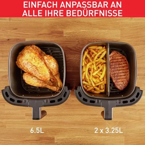 Tefal Easy Fry & Grill XXL Heißluftfritteuse 6,5 L – Airfryer mit Flexcook-Trennwand (XXL oder geteilt), 8 Programme, 80–220 °C, Druckguss-Grillplatte, fettarm frittieren, spülmaschinenfest EY8018