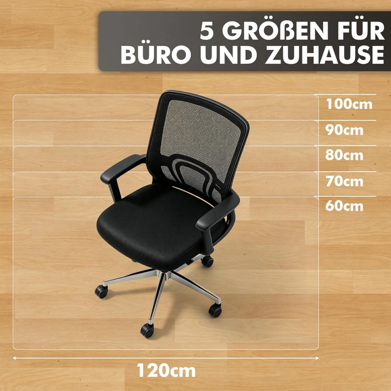 Shinfly Bodenschutzmatte Bürostuhl Transparent 90 x 120 cm, PVC Schreibtischstuhl Unterlage 1,5 mm, rutschfeste Kratzfeste geräuschdämmende Stuhlmatte für Hartböden