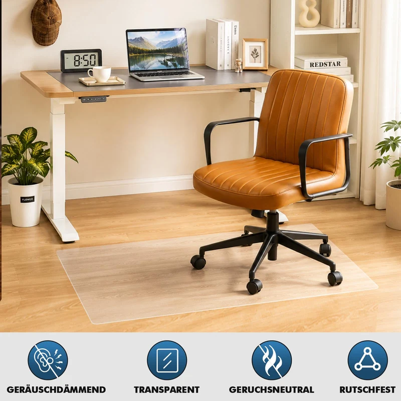 Shinfly Bodenschutzmatte Bürostuhl Transparent 90 x 120 cm, PVC Schreibtischstuhl Unterlage 1,5 mm, rutschfeste Kratzfeste geräuschdämmende Stuhlmatte für Hartböden