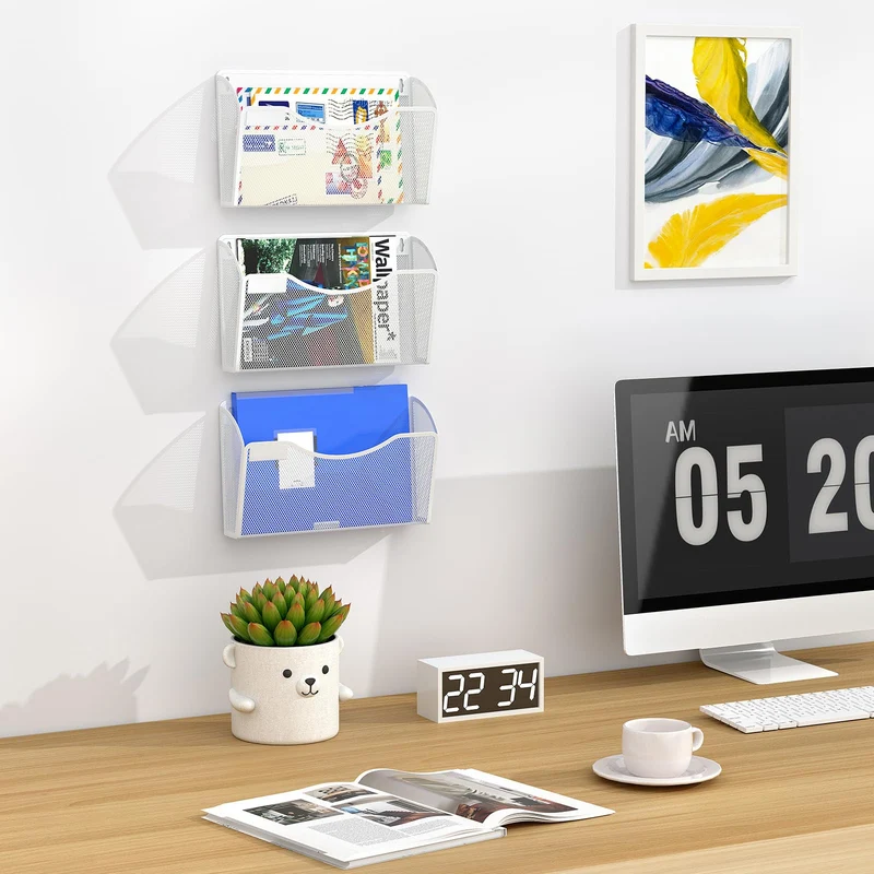 EasyPAG Metall Querformat A4 Zeitschriftenhalter Wand Zeitschriften Wandhalter Aktenablage Dokumentenhalter Hängend Magazin Organizer mit Tag-Platte,Weiß