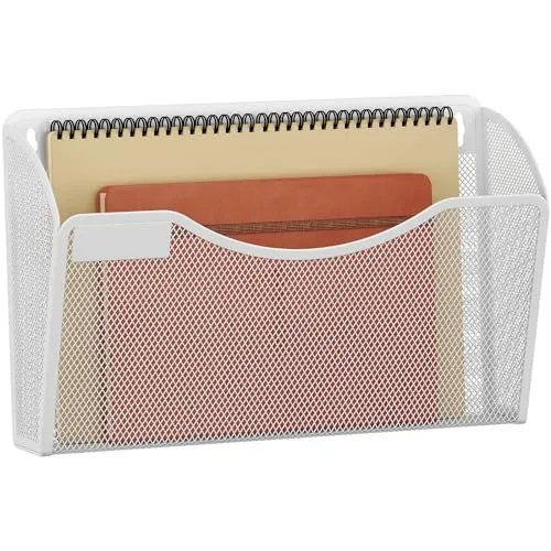 EasyPAG Metall Querformat A4 Zeitschriftenhalter Wand Zeitschriften Wandhalter Aktenablage Dokumentenhalter Hängend Magazin Organizer mit Tag-Platte,Weiß