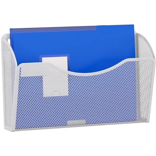 EasyPAG Metall Querformat A4 Zeitschriftenhalter Wand Zeitschriften Wandhalter Aktenablage Dokumentenhalter Hängend Magazin Organizer mit Tag-Platte,Weiß