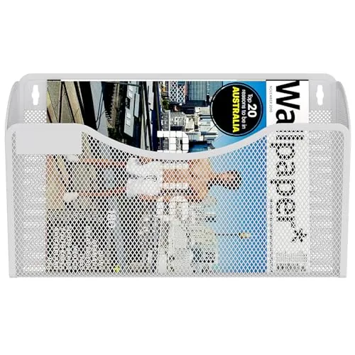 EasyPAG Metall Querformat A4 Zeitschriftenhalter Wand Zeitschriften Wandhalter Aktenablage Dokumentenhalter Hängend Magazin Organizer mit Tag-Platte,Weiß