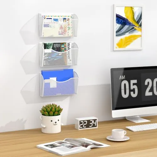 EasyPAG Metall Querformat A4 Zeitschriftenhalter Wand Zeitschriften Wandhalter Aktenablage Dokumentenhalter Hängend Magazin Organizer mit Tag-Platte,Weiß