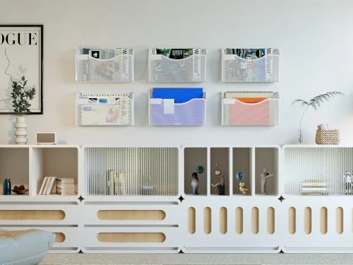 EasyPAG Metall Querformat A4 Zeitschriftenhalter Wand Zeitschriften Wandhalter Aktenablage Dokumentenhalter Hängend Magazin Organizer mit Tag-Platte,Weiß