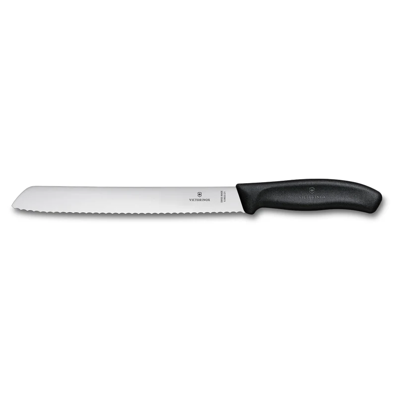 Victorinox Swiss Classic, Profi Brotmesser, Extra Scharfe Klinge, Wellenschliff, 21 cm, Robuster Kunststoffgriff, Rostfreier Stahl, schwarz