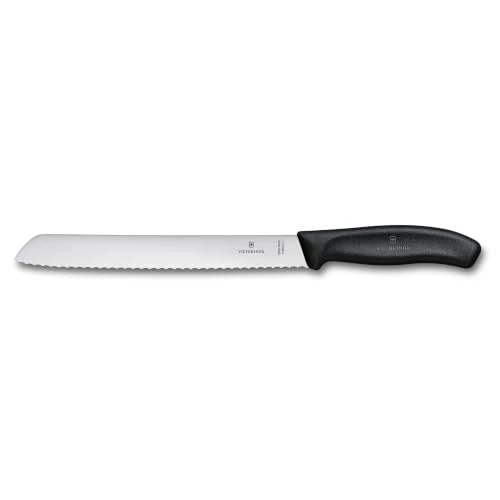 Victorinox Swiss Classic, Profi Brotmesser, Extra Scharfe Klinge, Wellenschliff, 21 cm, Robuster Kunststoffgriff, Rostfreier Stahl, schwarz