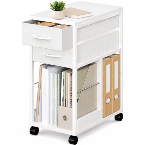 OffiGo Rollcontainer Schreibtisch mit Rollen und 2 Schubladen，Weiß