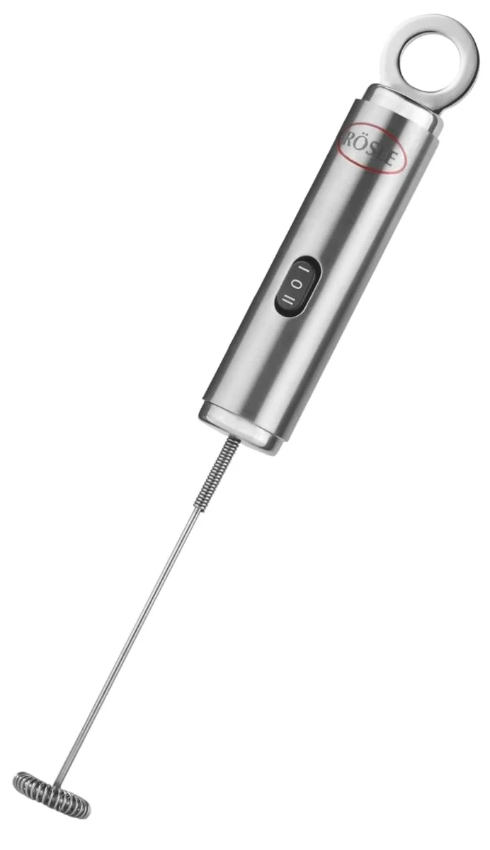 RÖSLE Multischäumer, Hochwertiger elektrischer Aufschäumer für Milchschaum und Vinaigrettes, mit 2 Geschwindigkeitsstufen, Edelstahl 18/10, Silberfarben / Schwarz