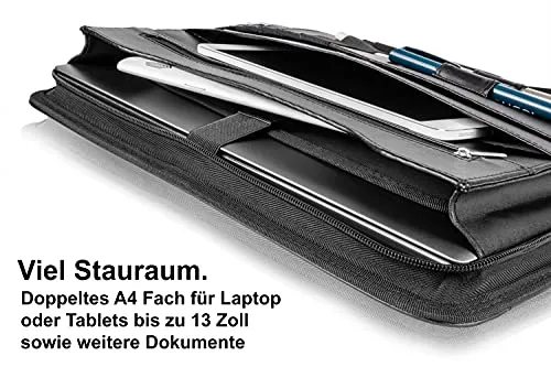 Business Schreibmappe A4 'Hawk' - Hochwertige Ringbuchmappe mit Reißverschluss - inkl. Kreditkartenetui + weiteren EXTRAS - Arbeitsmappe aus hochwertigem Kunstleder in Schwarz