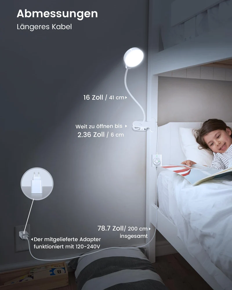 Glocusent 5W Leselampe Bett, 36 LED Augenschonende Klemmlampe Bett