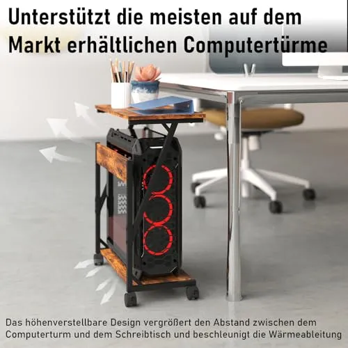 Computer Tower Ständer, Höhenverstellbarer CPU Stand, CPU Halter PC Regal mit Rollen, Druckerständer unter Schreibtisch, 2 Schicht Computer Ständer Drucker Cart